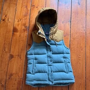 Blue and Brown Hooded Puffer Vest